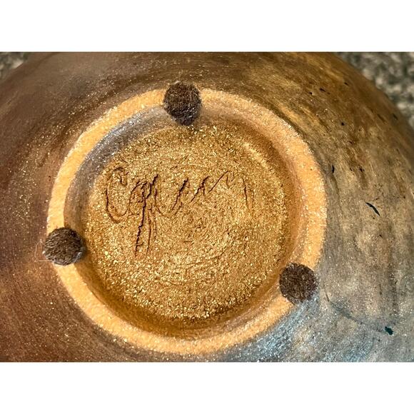 Carol Green Studio Pottery Lidded Jar-Bronze Vine Finial-Art-Raku Clay-Wabi Sabi - Picture 9 of 10